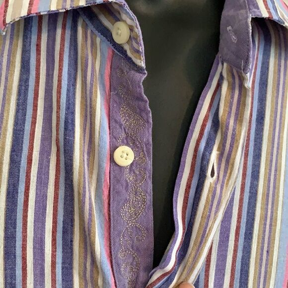Tallia linen/cotton vertical pastel striped shirt - Picture 5 of 8